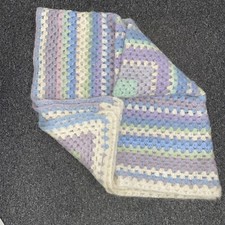 Hand Crochet Pastel Rainbow Blanket Throw 68”x63” Approx PK