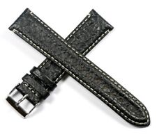 LEATHER RIBBED WATCH STRAP BLACK WITH CONTRASTING STITCH 18MM 20MM 22MM