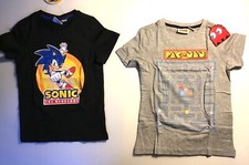 Unisex Child Sega T Shirt. Black with Sonic or Grey with Pac Man detail
