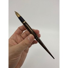 Vtg Sheaffer Fountain Pen Striped Golden Brown Fine 14K Nib untested 6.5"