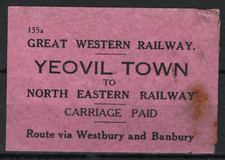 GB GWR RAILWAY Parcel Stamp/Label Yeovil-NER Westbury Banbury Mint MNG SS166