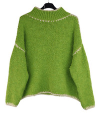 Ladies Italian Lagenlook Soft Cosy Wool Blend High Neck Blanket Stitch Jumper.