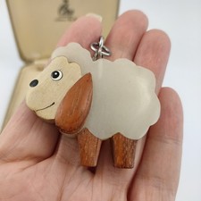 Unusual Sheep Lamb Key Ring Resin With Carved Wood Cute And Quirky
