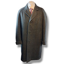 Dunn & Co Mens Yorkshire Tweed Overcoat Size 46 Grey Wool Raglan Sleeves Vintage