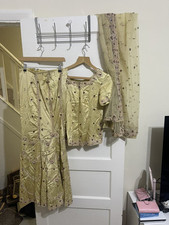 White Bronze gold Indian pakistani saree sari blouse Bride wedding