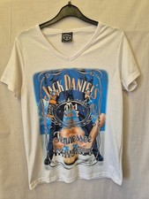 Vintage Jack Daniels T shirt Lady Print Size S V Neck White (A503)