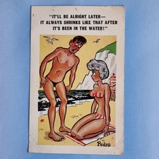 Comic Postcard 1968 Boobs Bikini Shock Man Shrinks In Water Tiny Pedro
