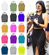 Plus Size Crop Top Halter Neck Tie Backless Y2K Clubwear Sleeveless T-Shirt