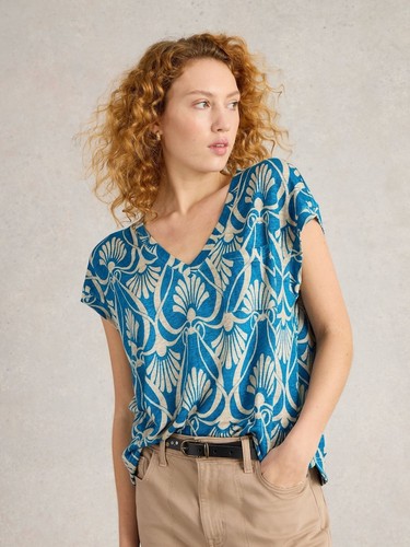 White stuff blue iris linen - white,