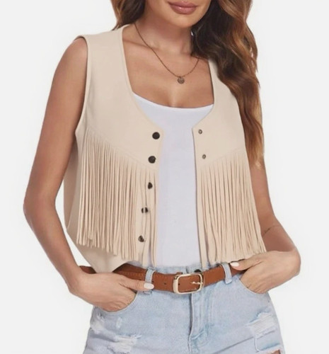 Womens fringe suede waistcoat - fringe,