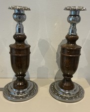Pair Oak Wood and Chrome