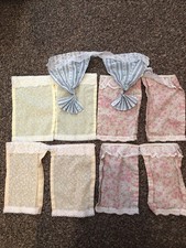 Vintage Dolls House Curtains 5 Pr 7”L X 4.5”W 1 Pr 6.5”L Preowned Clean Washed