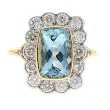 Antique 18ct Gold Diamond and Aquamarine Ring