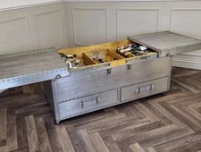 Silver Wooden Wine Cabinet & Coffee Table | Living Room Tables trunk style bar 