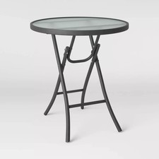 Folding Round Patio Accent Table - Clear - Black Frame