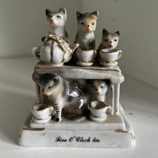 Porcelain Victorian fairing - Five O’ clock Tea  Cats drinking from cups white