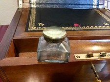 Victorian Facetted Glass Inkwell + Brass Screw Top For Writing Slope 43mm x 38mm