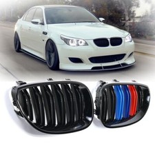 FOR BMW E60 E61 M5 STYLE FRONT KIDNEY GRILLE DOUBLE SLAT GLOSS BLACK 2003-2010