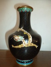 Antique Chinese Cloisonne Vase Decorated With Two  Baby Dragons