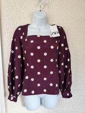 ZARA Burgundy Polka Dot Puff Sleeve Top – Size M – New With Tags RRP 49.99