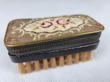 Travel Brush Sewing Manicure Kit Petit Point Floral Embroidered Case W Germany