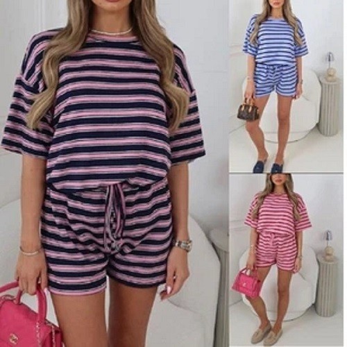 Ladies stripe top shorts set - top, &