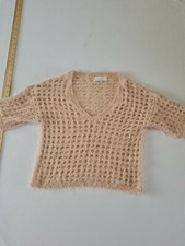 Ladies Cropped Jumper NEXT Size M Light Pink V Neck 3/4 Sleeve 7212