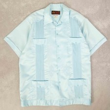 Vintage 80s Cuban Guayabera Shirt XL Made in Mexico Men's Light Blue Embroidered