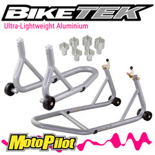 BikeTek Race Aluminium Front + Rear Paddock Stand Set. Great Value. Performance.