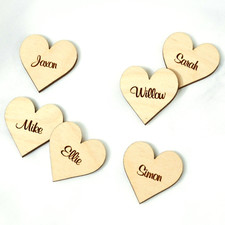 Wooden cursive engraved hearts - wooden,