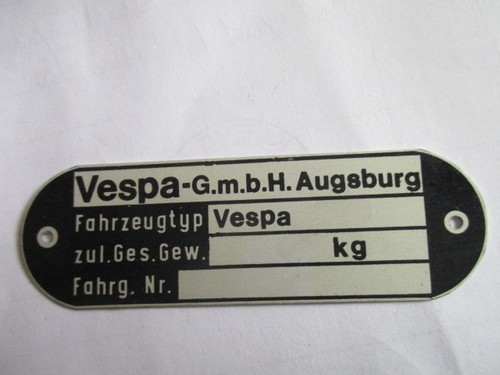 Plate data - vespa, 150