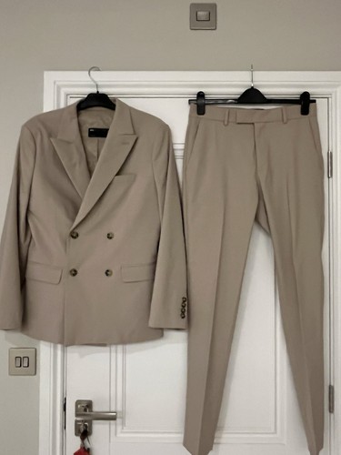 Men cream beige suit - beige,