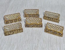 Vtg Name/Place Card Holders Gold Metal 6x Lattice Floral Design Christmas Table 