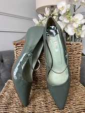 Boden High Heel Shoes UK 7 EUR 40 patent leather kitten heel grey green 