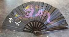 Black Chinese Dragon Folding Hand Decorative Burlesque Dancing Fan Summer Heat