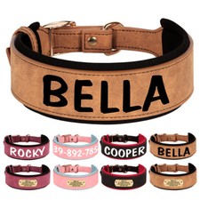 Wide Leather Personalised Dog Collar for Large Dogs Custom Name Engraved / Print