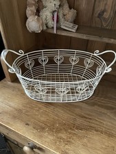 CREAM ORNATE WIRE STORAGE BASKET WITH HANDLES SHABBY CHIC STYLE 15” X 9” X 5”