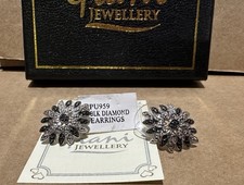 Vintage Giani Jewellery Black diamond Silver Plated cluster Earrings Boxed