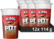 King Pot Noodle Beef & Tomato 114g (12 Pack) Instant Vegetarian Snack 4 Min