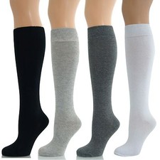 1,2,3,6 pair LADIES GIRLES long Knee High  PLAIN COTTON  SOCKS 4/7
