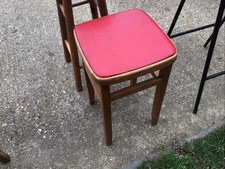Vintage Wooden Stool With Red Pvc Seat