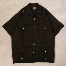 Vintage 90s Cuban Guayabera Shirt XL Made in Mexico Men's Black Camp Collar