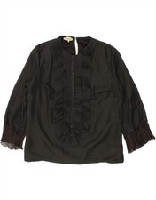 VINTAGE Womens Crop Ruffle Front Blouse Top IT 44 Medium Black AV03