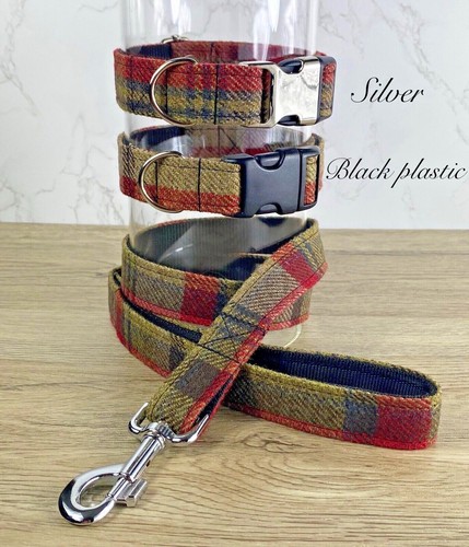 Hunter green tweed dog collar - green,