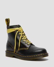 Dr Martens 1460 Pascal Atlas Dark Grey Black Leather Boots Yellow Lace Up UK 6.5
