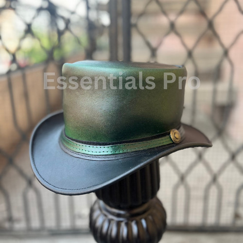 Handmade green leather top hat - green,