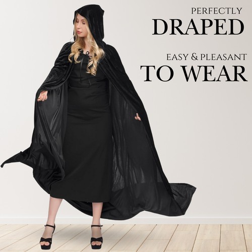 Black velvet hooded cape - black, cloak