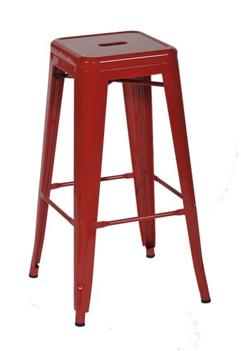 Red metal stool stackable - metal,
