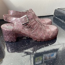 River Island Pink Brown Clear Glitter Plastic Lady's Sandals Flip Flops (P)