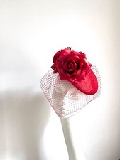 Red Rose Flower Saucer Disc Hat Fascinator Headpiece Hair Ascot Races Wedding